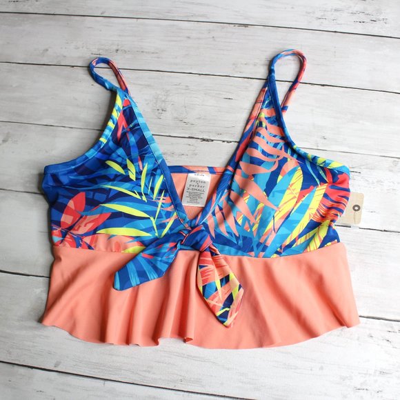 Peyton & Parker Women's Bikini Swimsuit Crop Top Size XS Blue Coral Flora - Picture 1 of 3